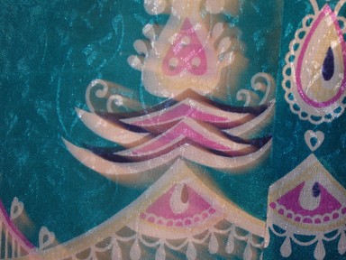 Thomas Hawes;Untitled Diwali 2;Close up of detail fabric design on flag